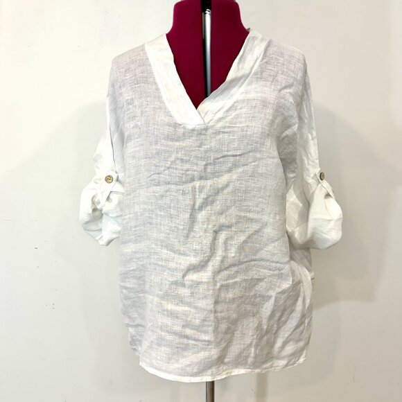 Viola Borgchi Itali Linen Top Long sleeve top V-neck Loose Fit Top Tunic sz L - Picture 1 of 9